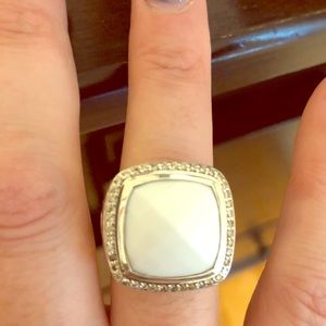 David Yurman White onyx and diamond ring, silver